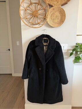 Jessica Simpson Black Faux Shearling Teddy Coat with Notch Lapel